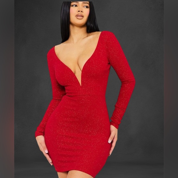 Red Glimmer Long Sleeve Mini Dress NWT - Picture 1 of 14